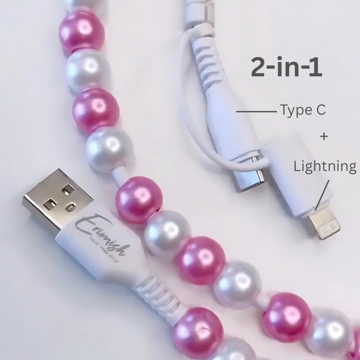 Beaded Phone Charger Pink Pearl Mix - Erimish