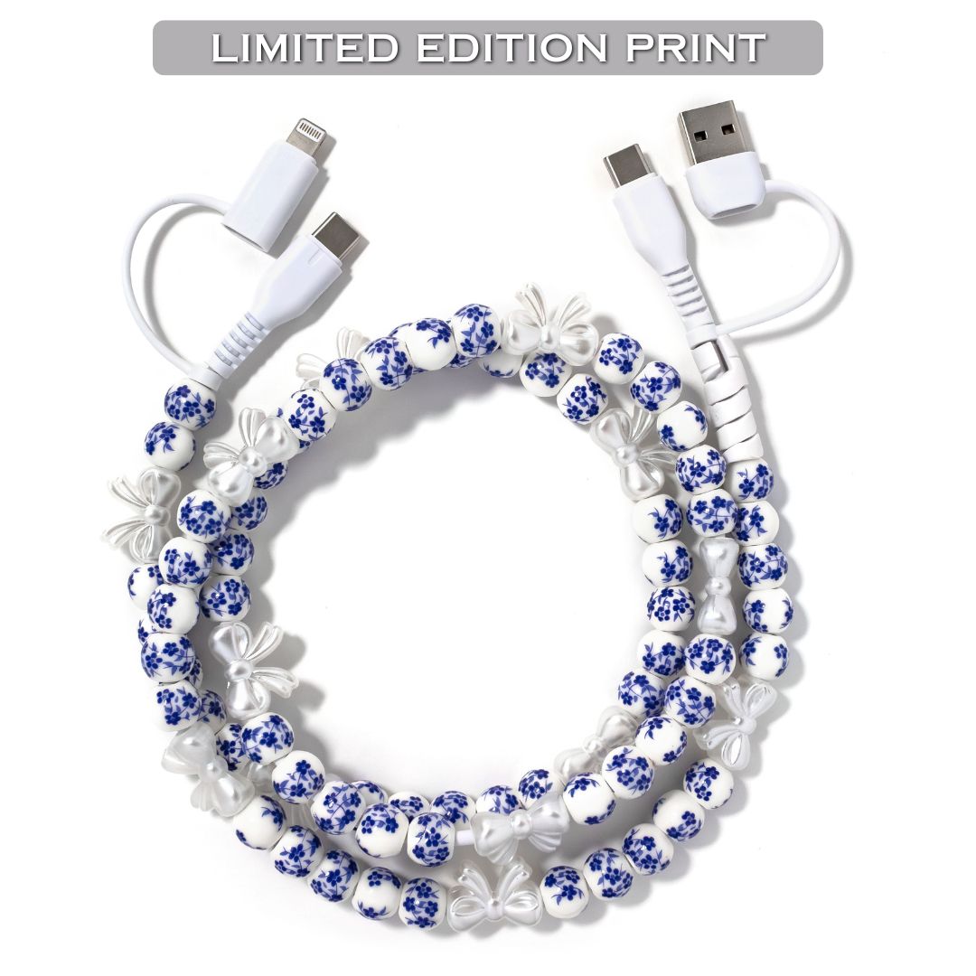 Beaded Phone Charger Cherry Blossom Blue – Erimish