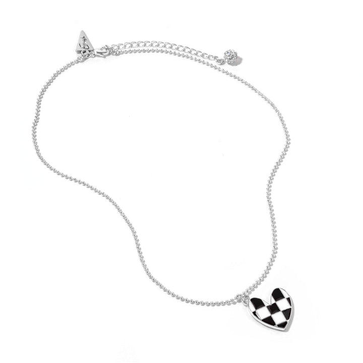 Checkered Heart Brad Silver Necklace