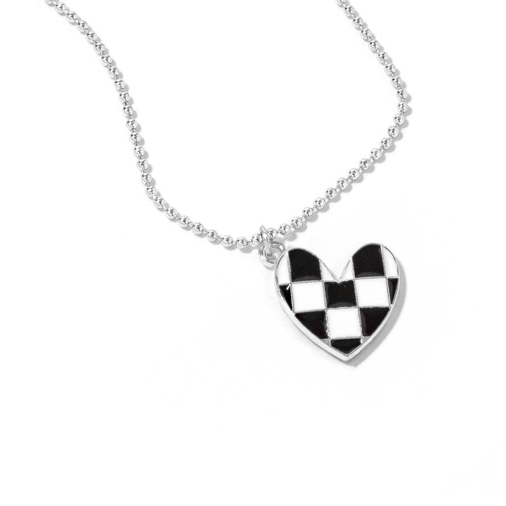 Checkered Heart Brad Silver Necklace