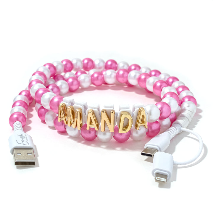 Beaded Phone Charger Pink Pearl Mix