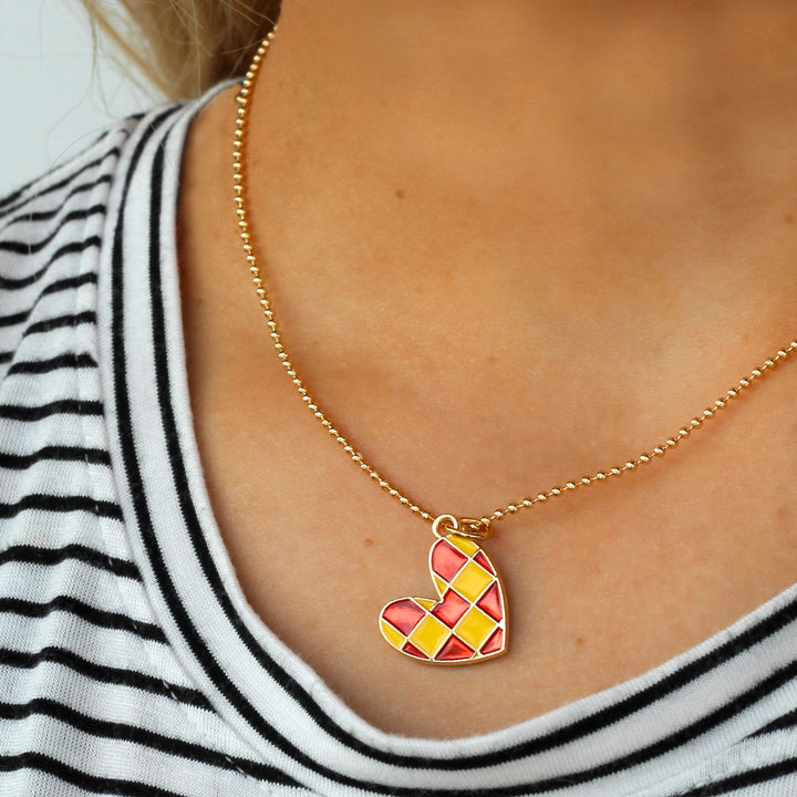 Checkered Heart Patty Necklace