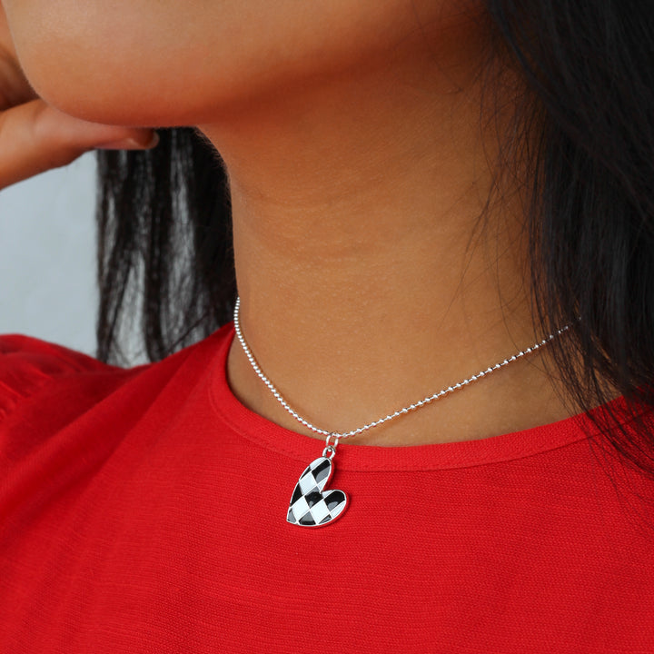 Checkered Heart Brad Silver Necklace - Erimish