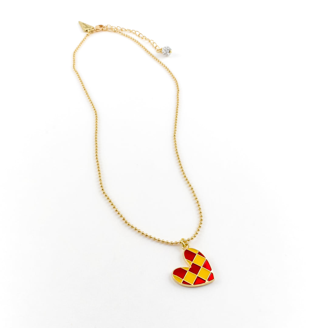 Checkered Heart Patty Necklace