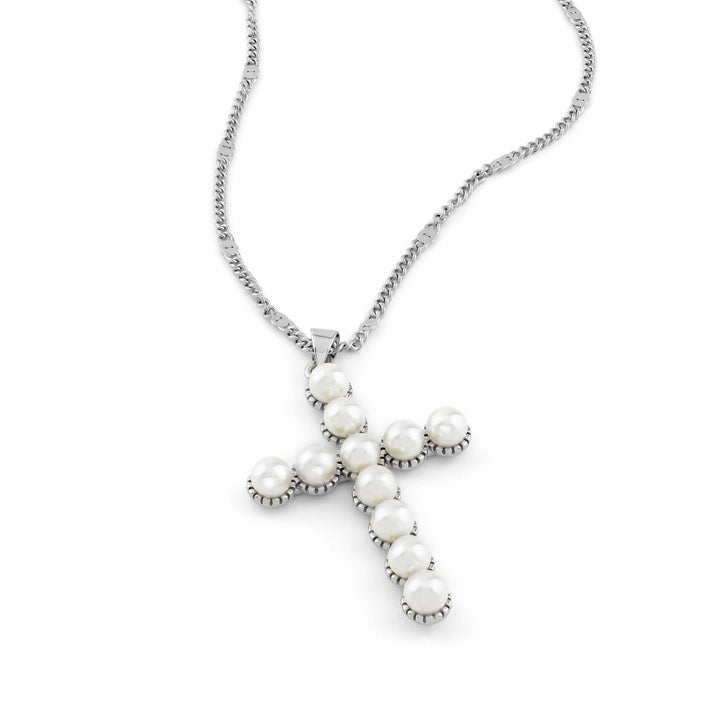 Pearl Cross Silver Necklace