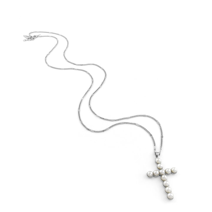Pearl Cross Silver Necklace