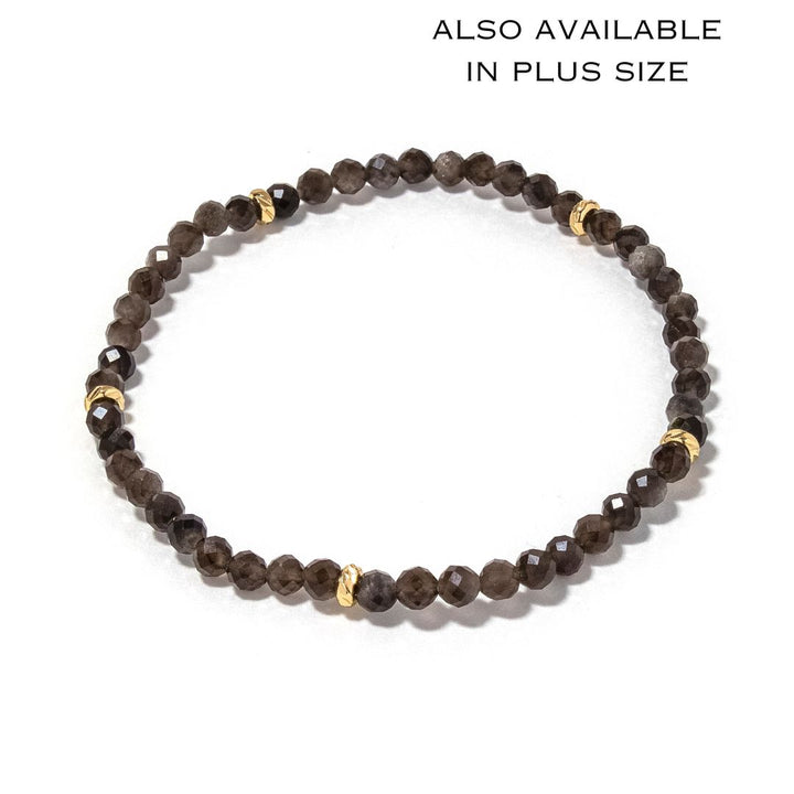 14k Gold Filled Silver Obsidian Gemstone Bracelet 4mm
