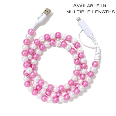 Beaded Phone Charger Pink Pearl Mix