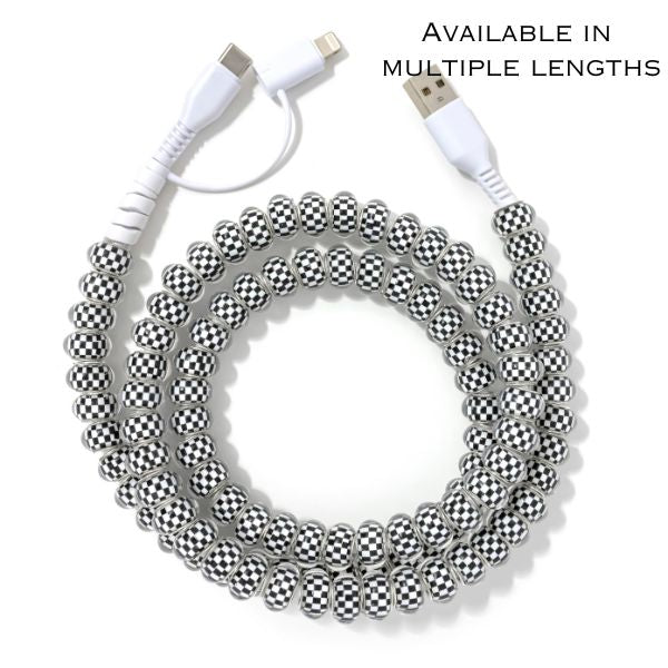 Beaded Phone Charger Black Checkered