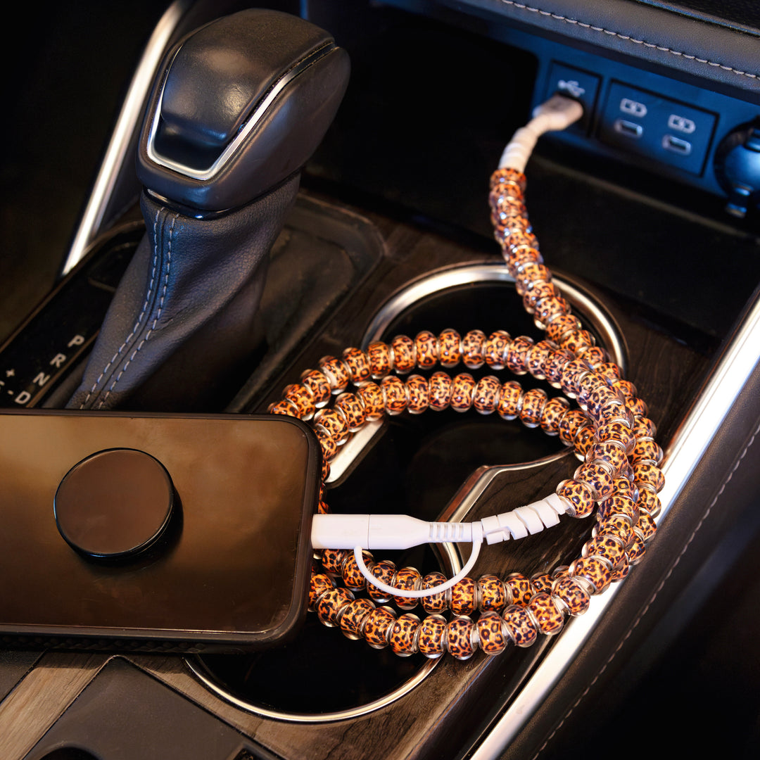 Beaded Phone Charger Leopard