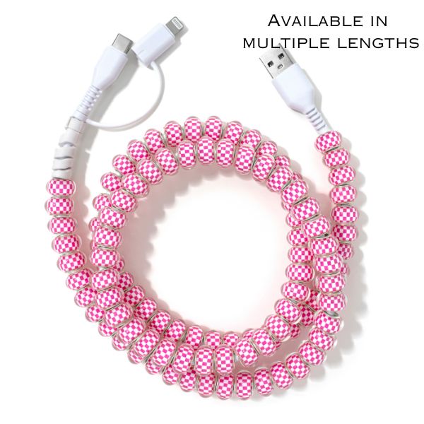 Beaded Phone Charger Pink Checkered
