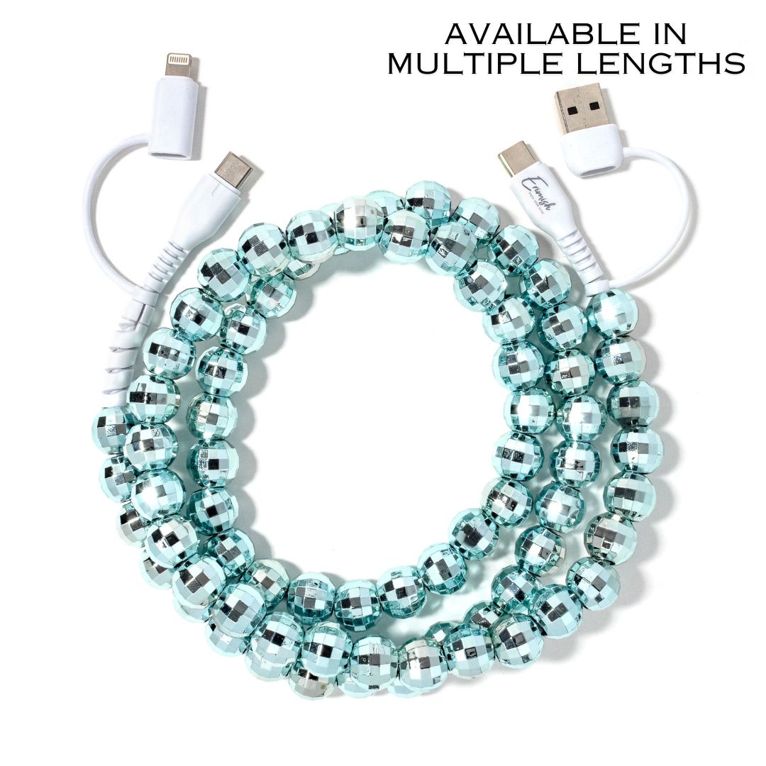 Beaded Phone Charger Disco Blue