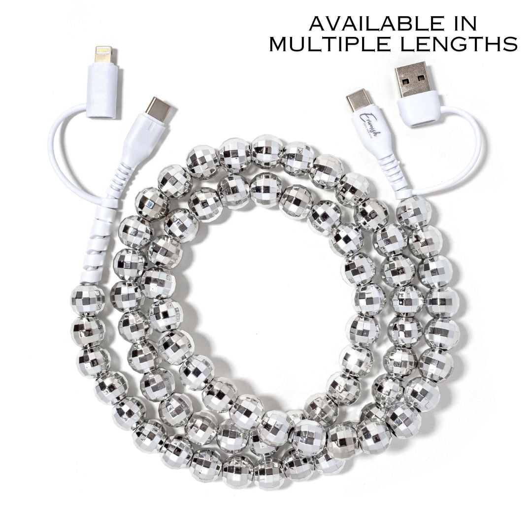 Beaded Phone Charger Disco Silver