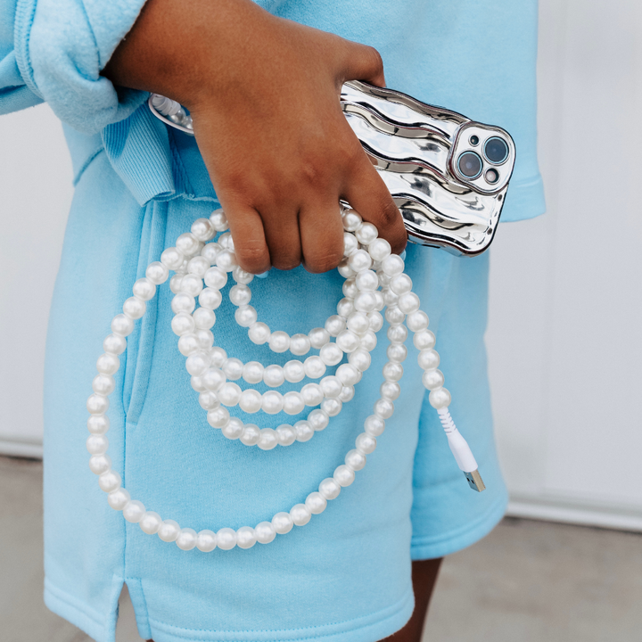 Beaded Phone Charger Pearl
