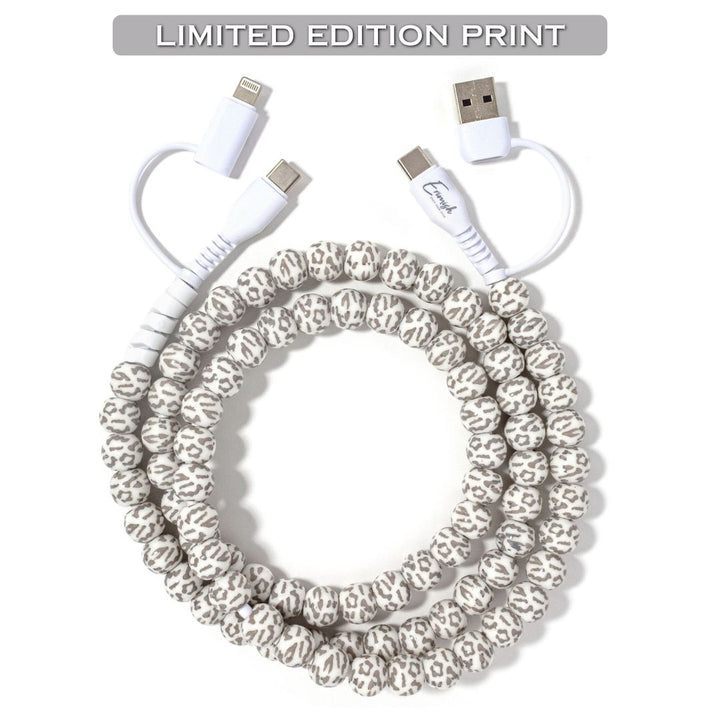 Beaded Phone Charger Snow Leopard