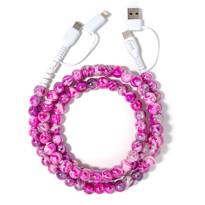 Beaded Phone Charger Marble Pink