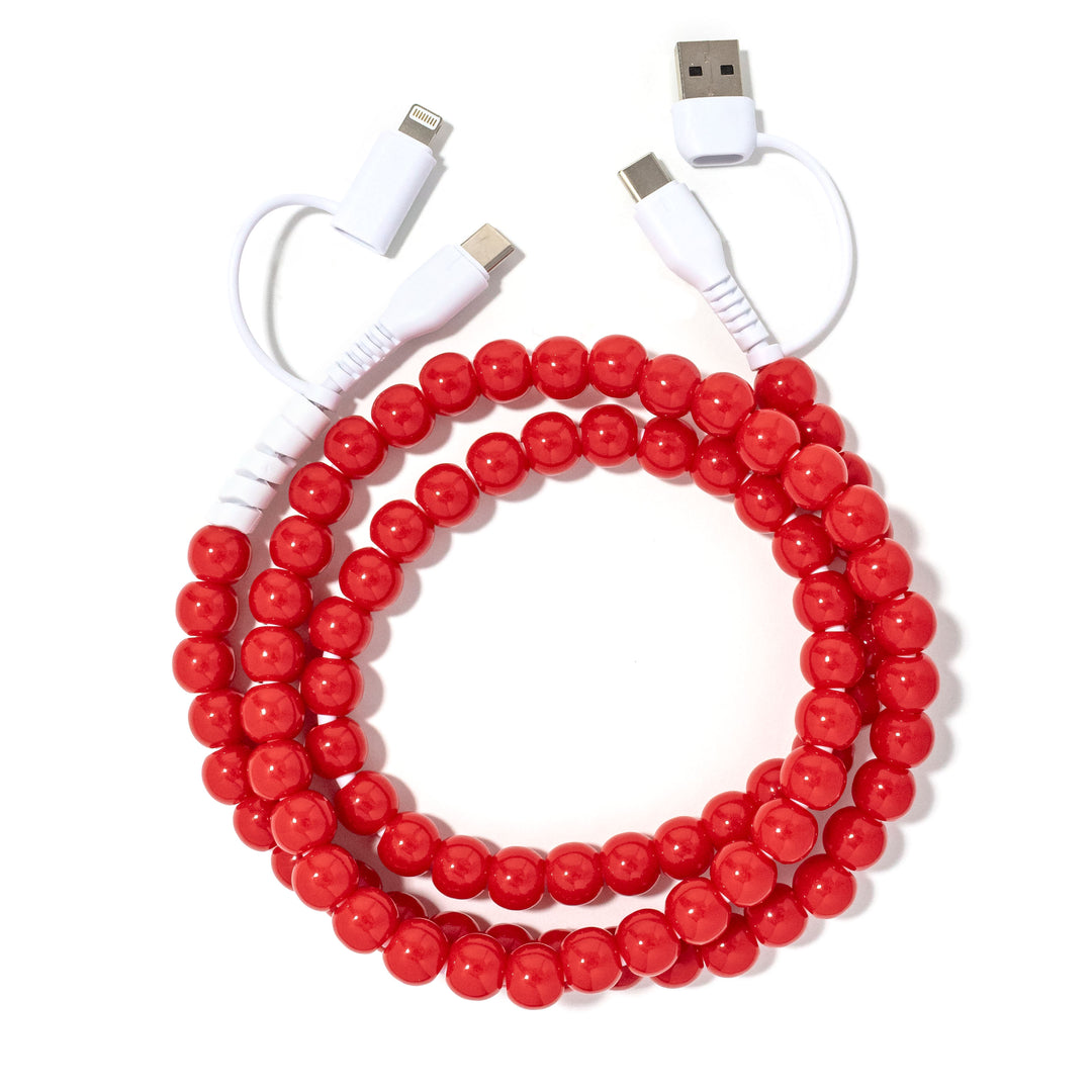 Beaded Phone Charger Red Hot