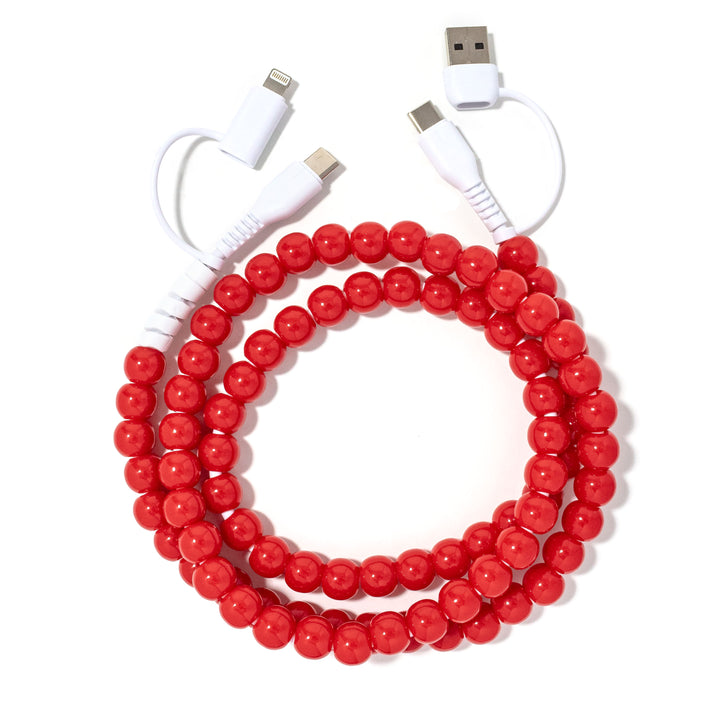 Beaded Phone Charger Red Hot