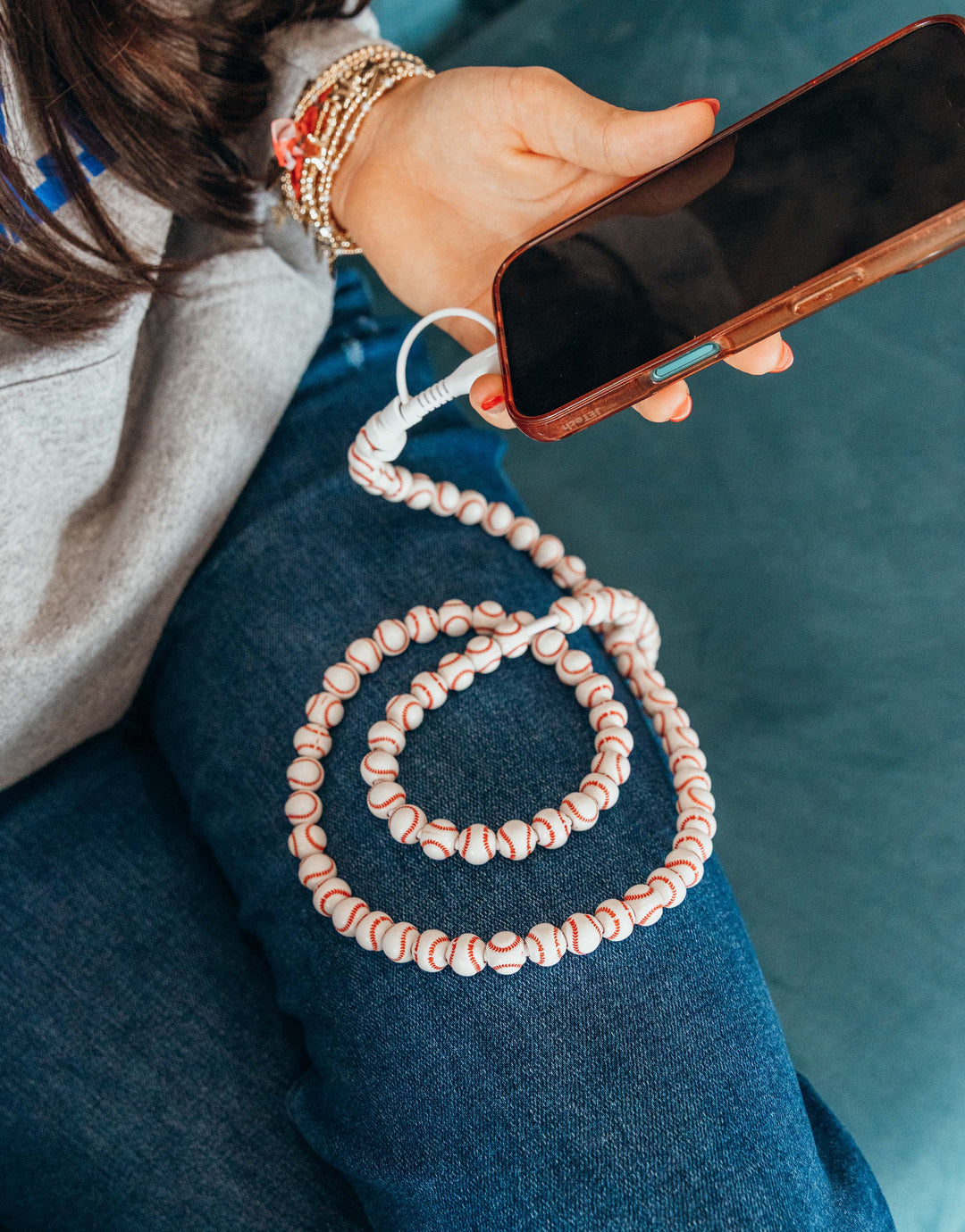 Beaded Phone Charger Baseball