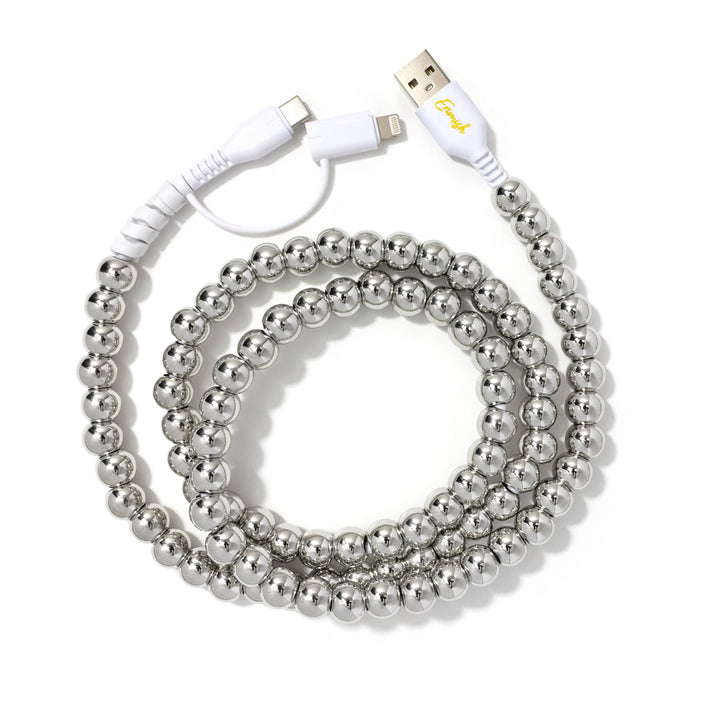 Beaded Phone Charger Metallic Silver