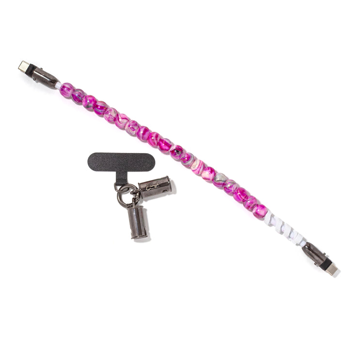 Beaded Phone Charger Wristlet Pink Marble
