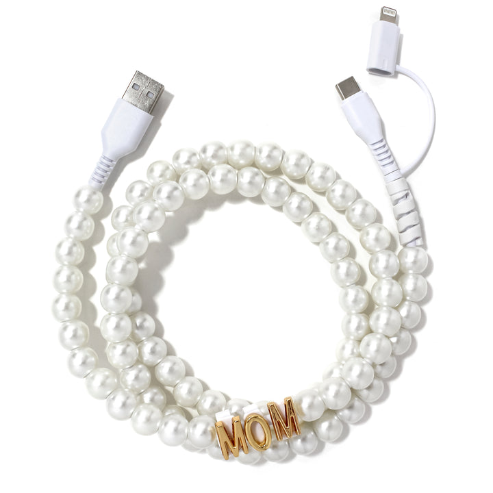 Beaded Phone Charger Pearl