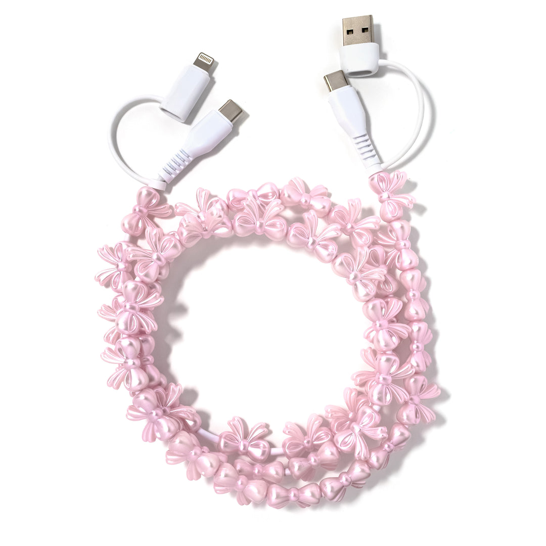 Beaded Phone Charger Baby Pink Bow