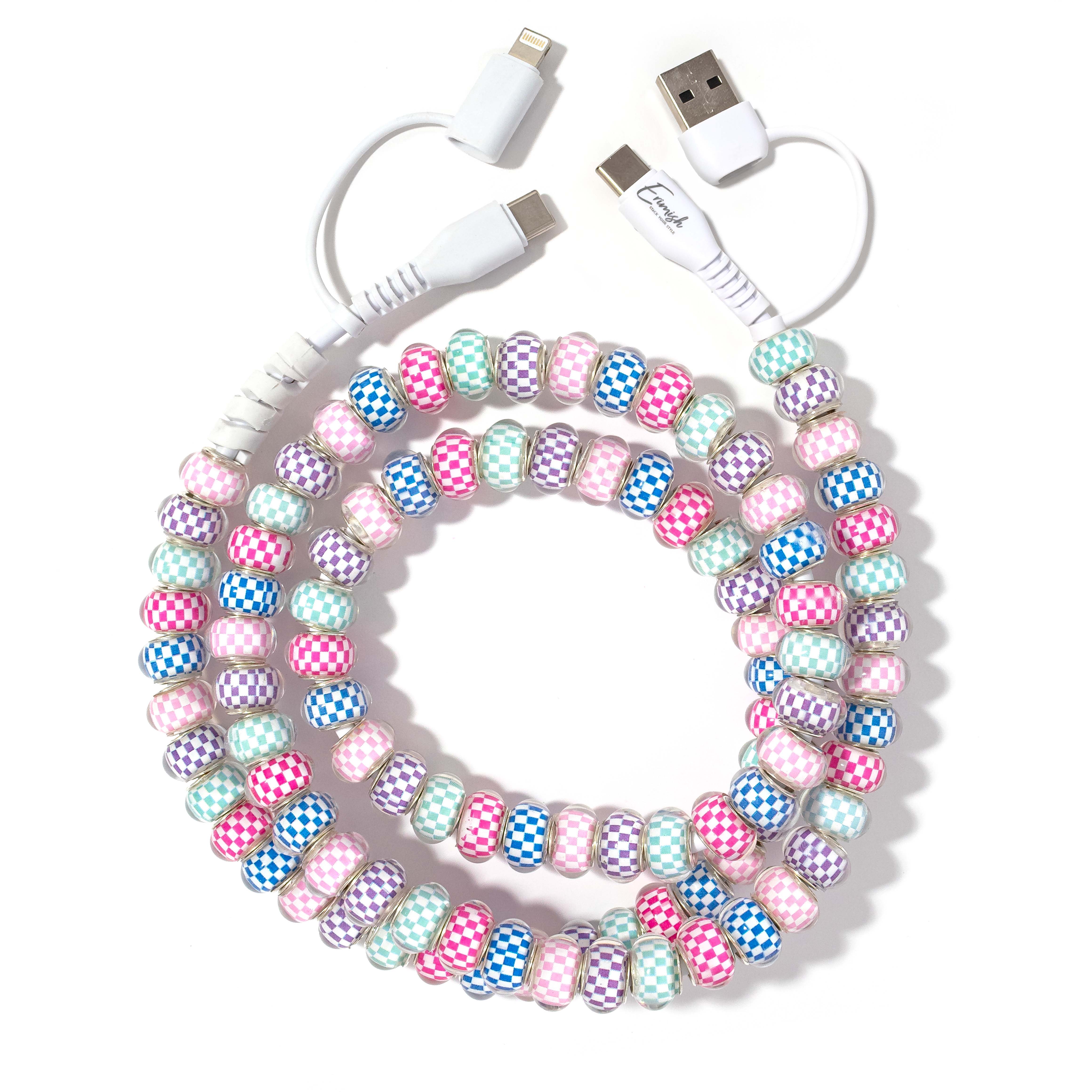 Beaded Phone Charger Checkered Multi – Erimish
