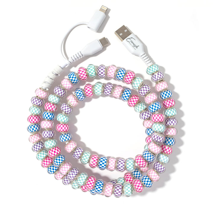 Beaded Phone Charger Checkered Multi