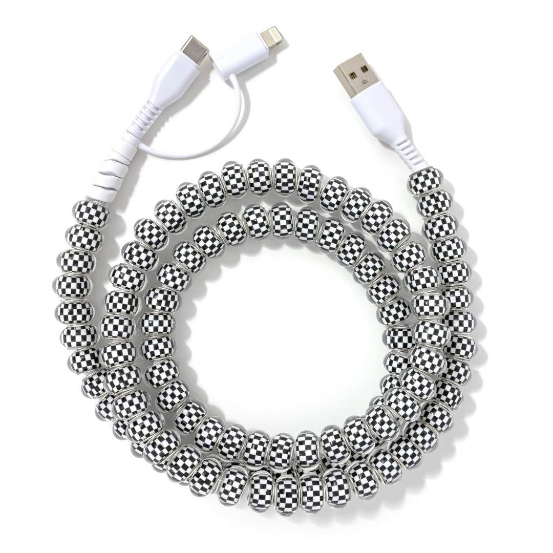 Beaded Phone Charger Black Checkered - Erimish