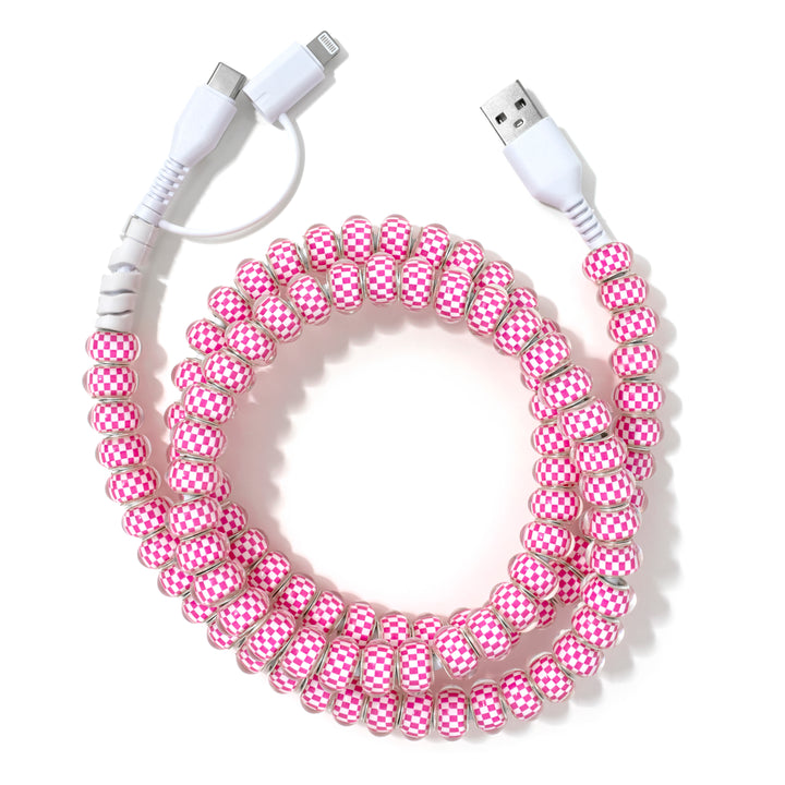 Beaded Phone Charger Pink Checkered - Erimish