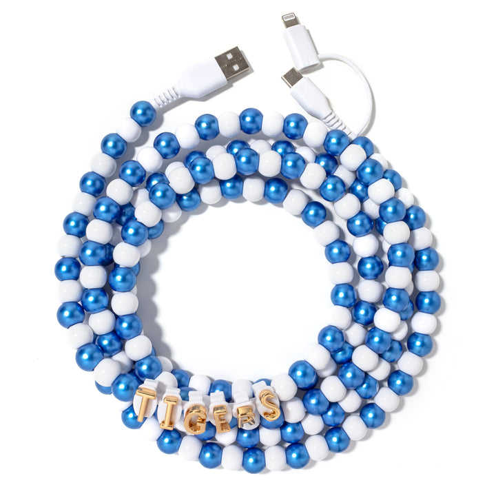 Beaded Phone Charger Tigers Blue