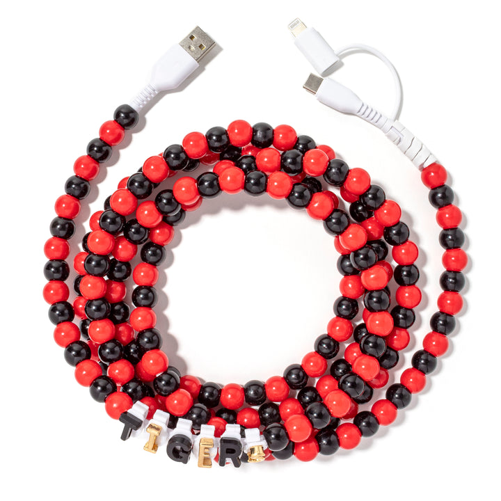 Beaded Phone Charger Tigers Red