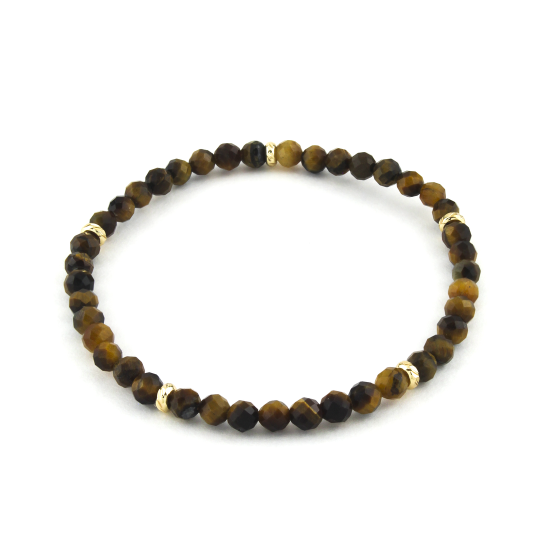 14k Gold Filled Brown Tiger Eye Gemstone Bracelet 4mm - Erimish