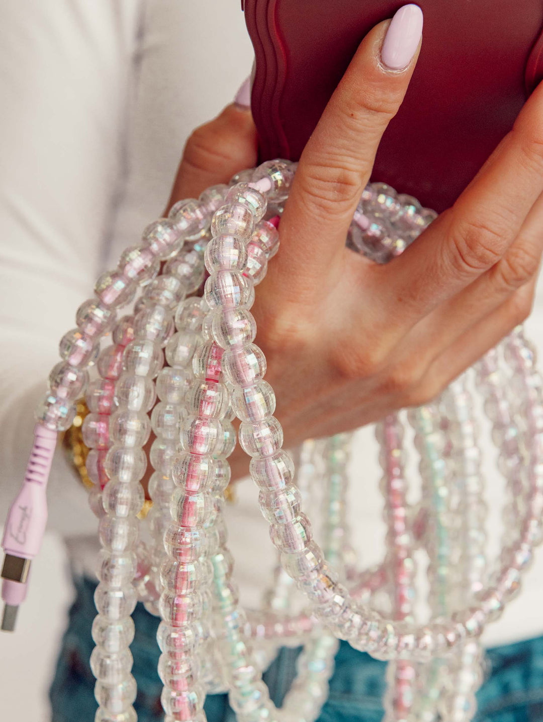 Beaded Phone Charger Bubbles Purple