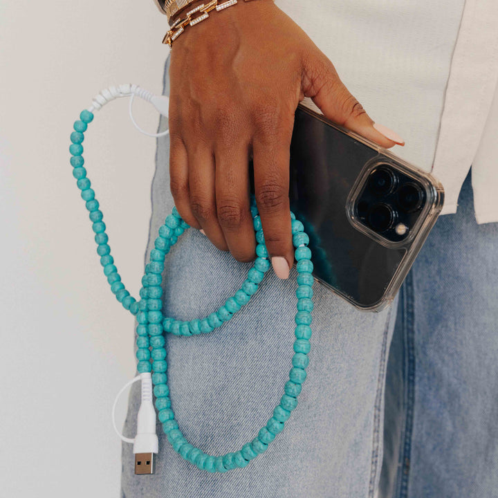 Beaded Phone Charger Turquoise