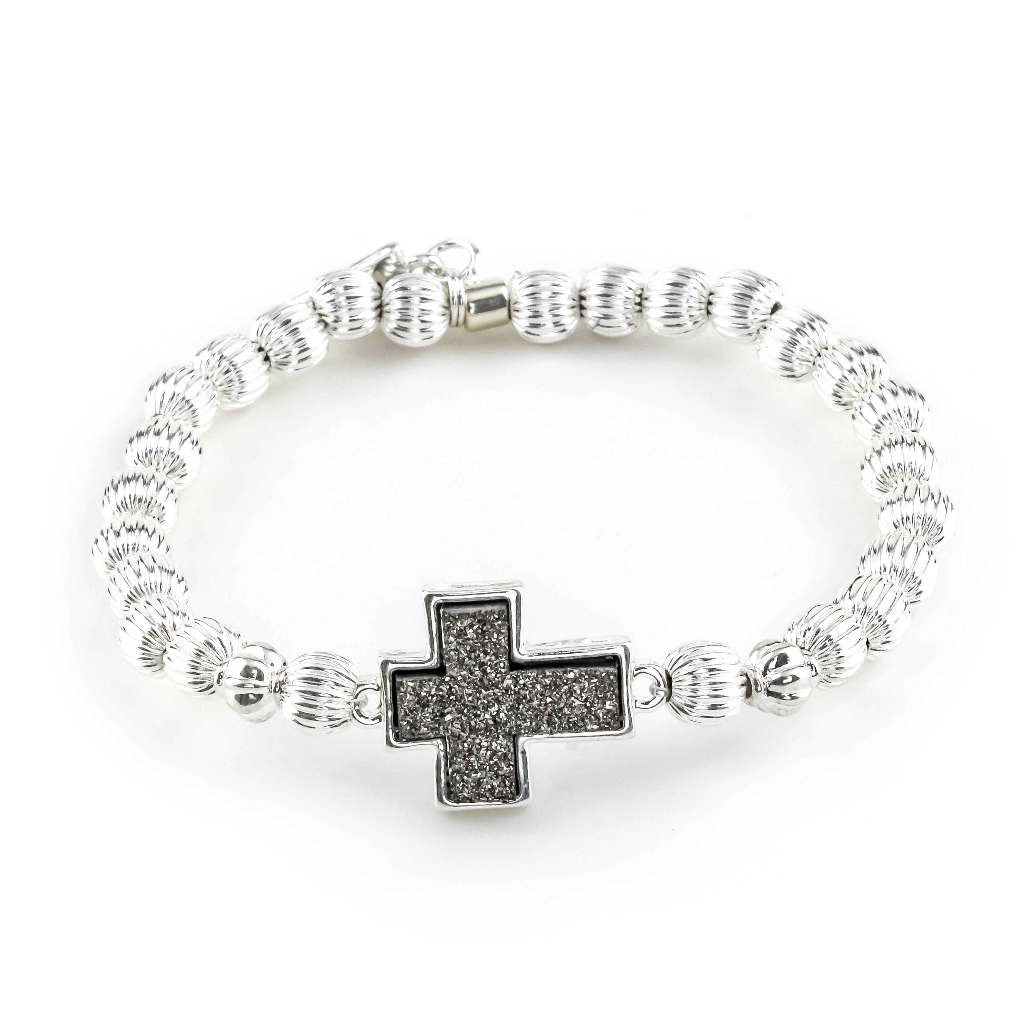 Silver Cross Jewelry Healing Yoga Gemstones Bracelet Matte Black Onyx - GEM+ SILVER