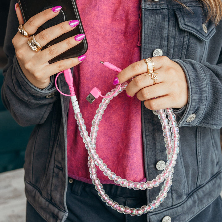 Beaded Phone Charger Bubbles Pink