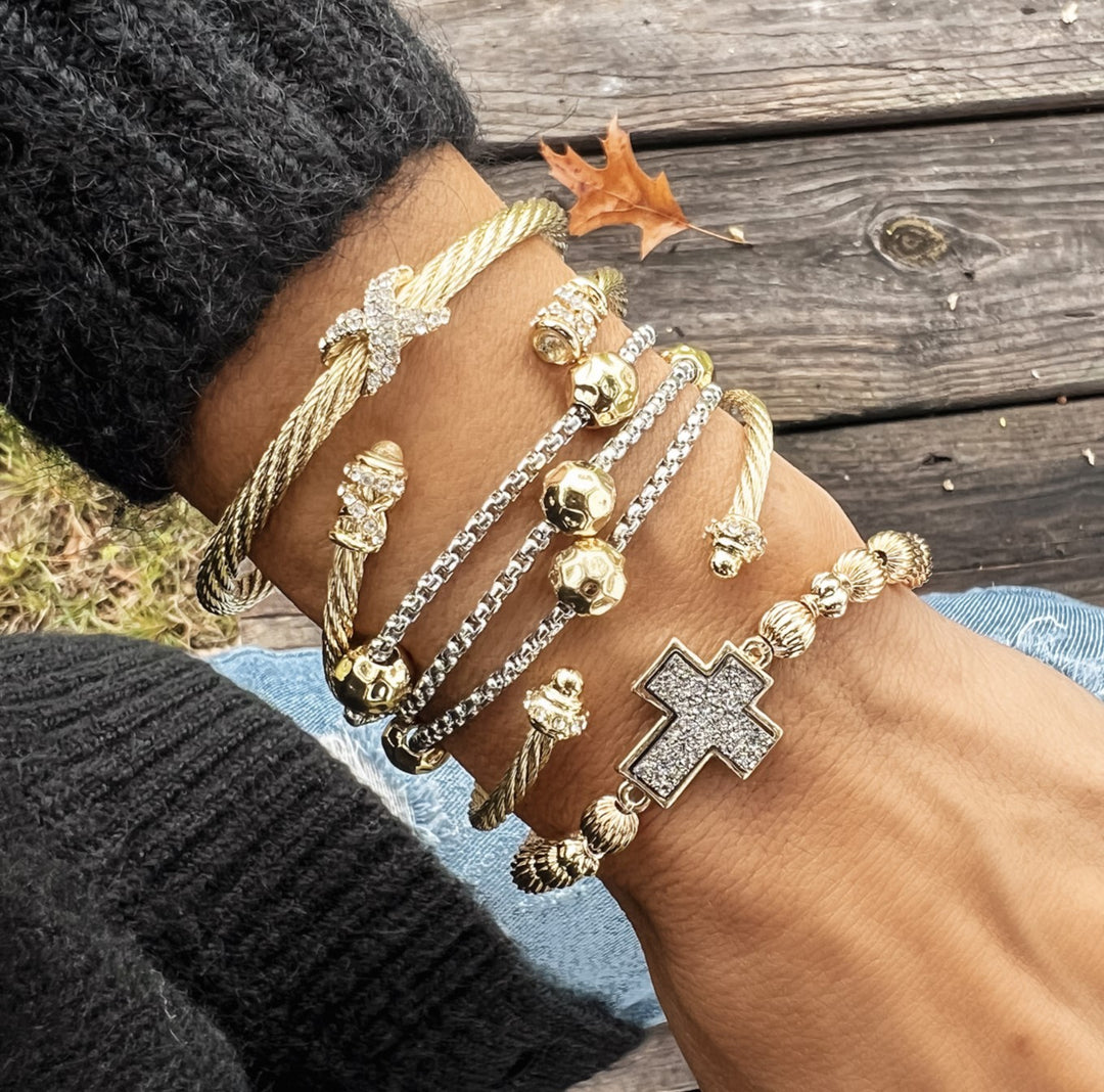 Druzy Cross Bracelet Gold