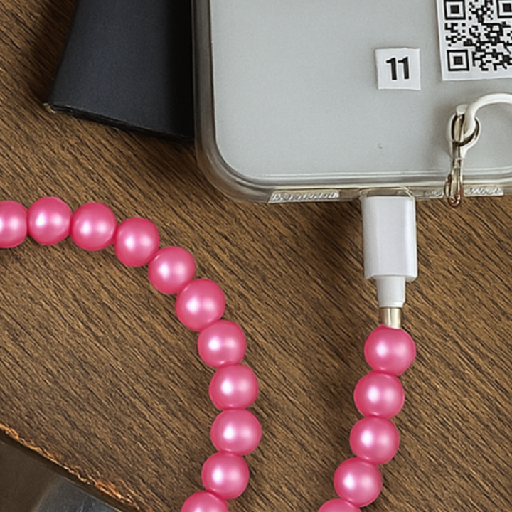 Beaded Phone Charger Pink Shimmer - Erimish