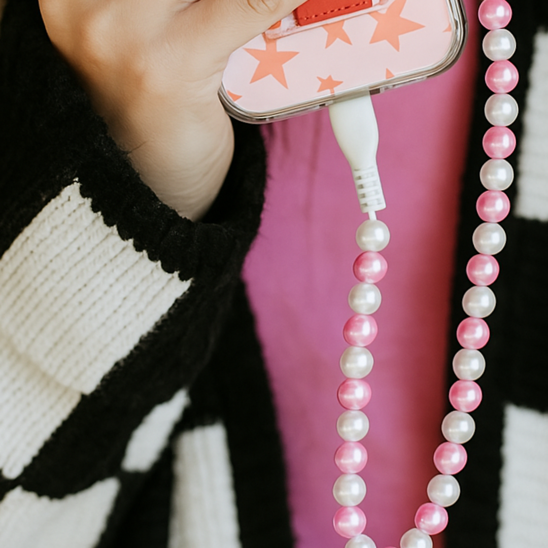 Beaded Phone Charger Pink Pearl Mix - Erimish