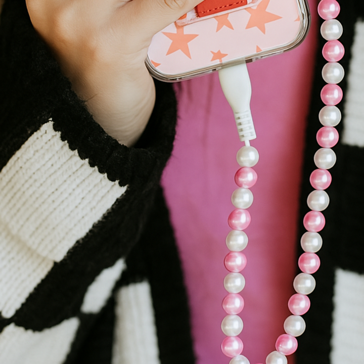 Beaded Phone Charger Pink Pearl Mix - Erimish