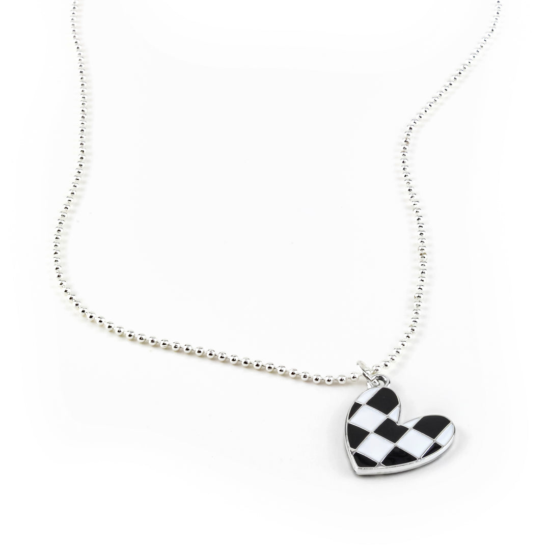 Checkered Heart Brad Silver Necklace
