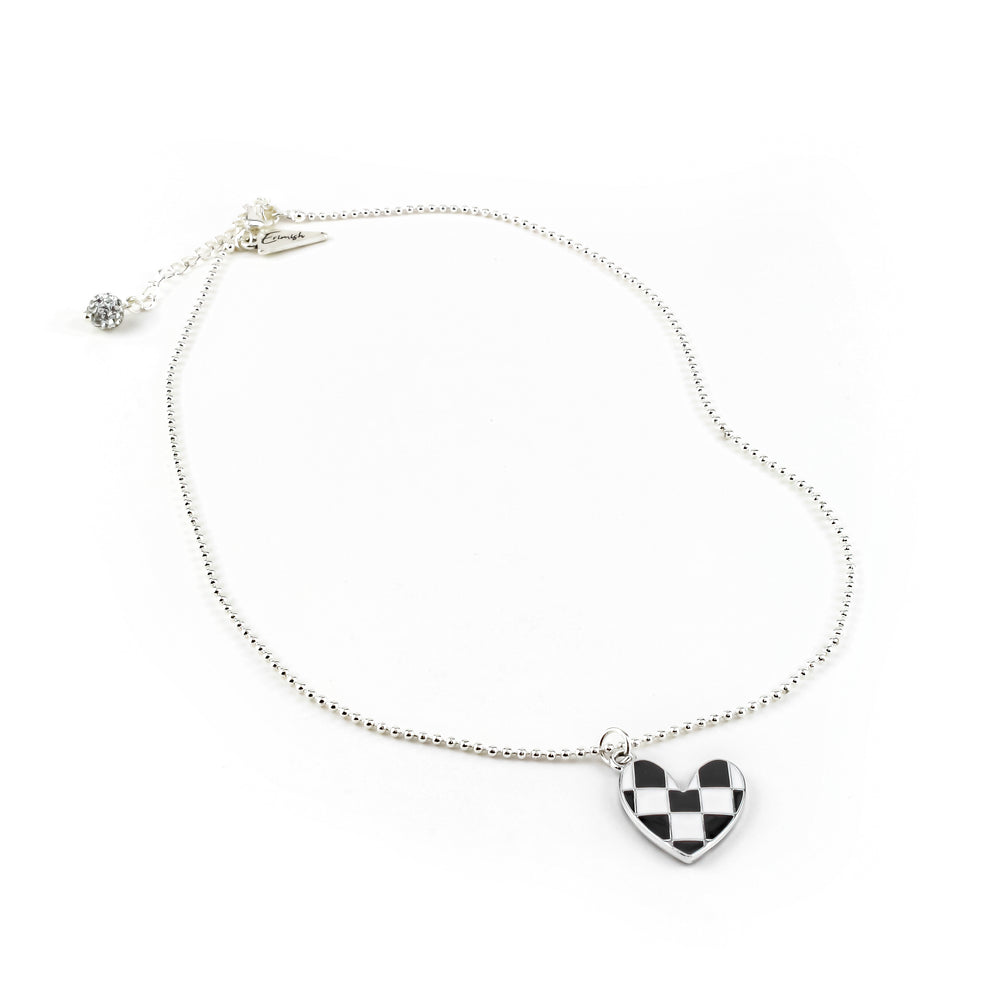 Checkered Heart Brad Silver Necklace - Erimish