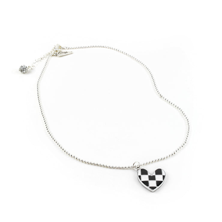 Checkered Heart Brad Silver Necklace