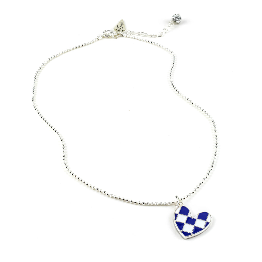 Checkered Heart Carey Silver Necklace