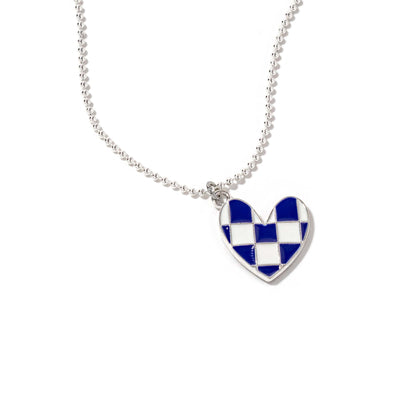 Checkered Heart Carey Silver Necklace