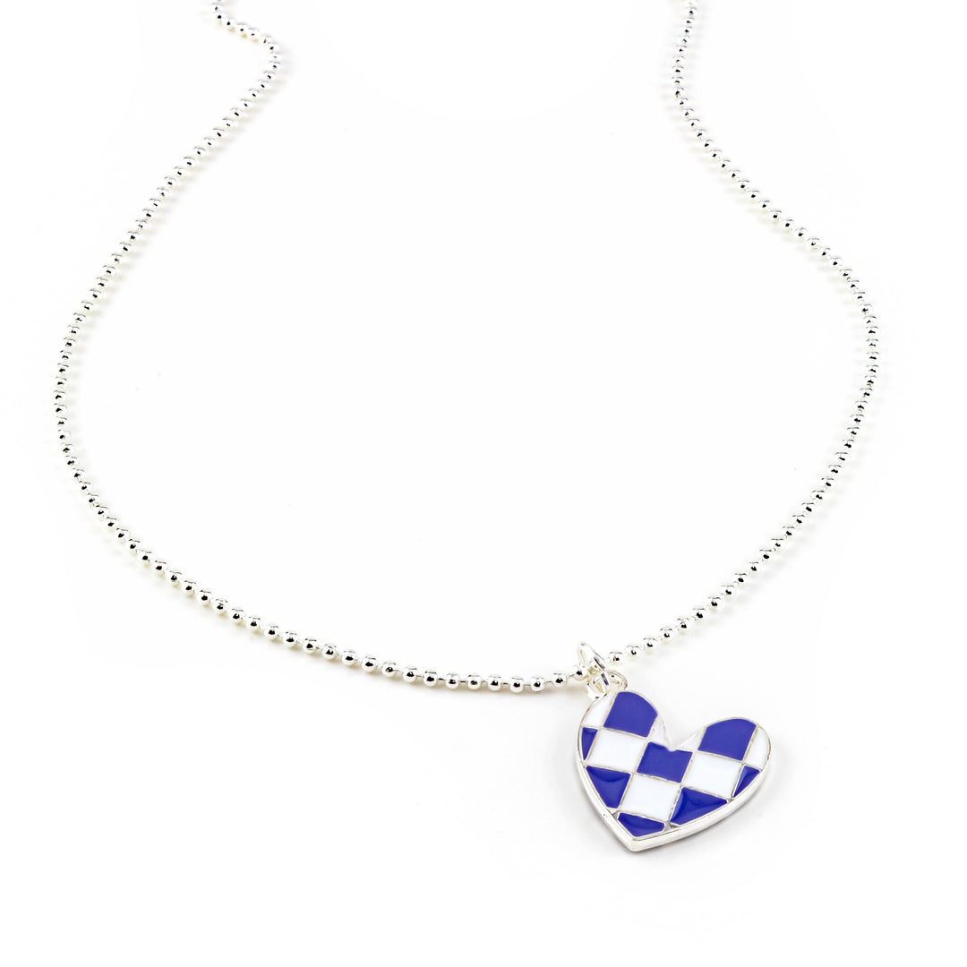 Checkered Heart Carey Silver Necklace