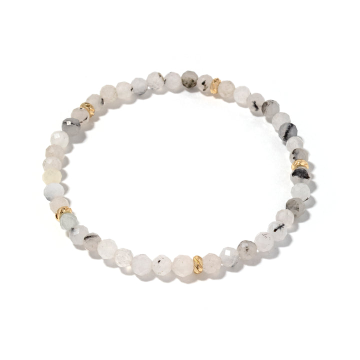 14k Gold Filled Black Hair Quartz Gemstone Bracelet 4mm
