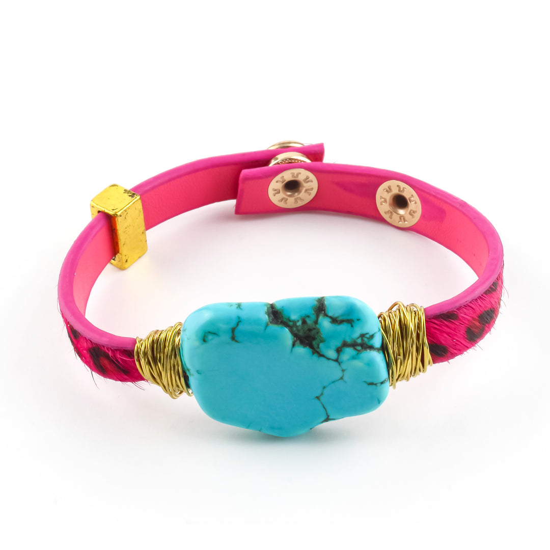 Hot Pink Leopard Gold Cuff